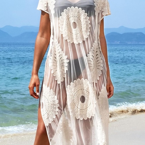 Cream Lace Beach Coverup Swim - Picture 2 of 4